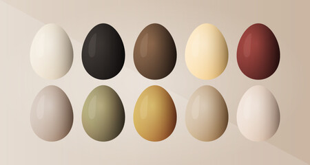 Elegant Easter eggs in neutral warm tones, realistic vector set.