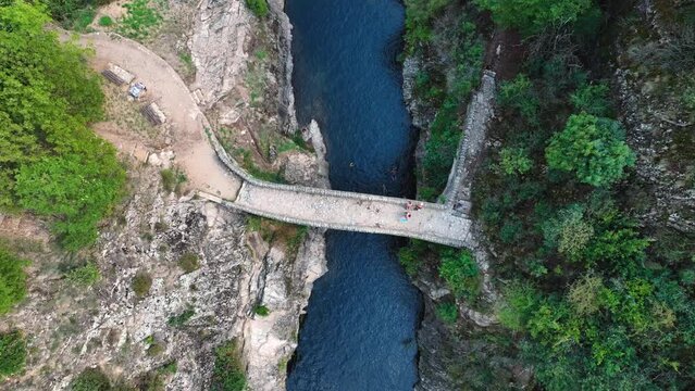 Le pont du diable or Devil Bridge ain Thueyts village in the Ardeche department in southern France.