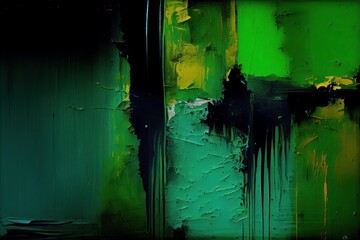 abstract modern textured painting, thick brushstrokes, layers of color and texture, green color, AI generated