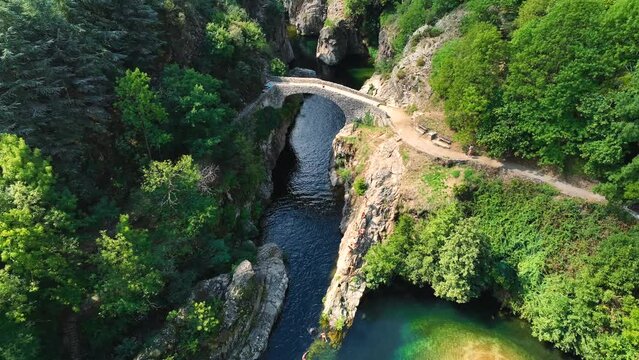 Le pont du diable or Devil Bridge ain Thueyts village in the Ardeche department in southern France.