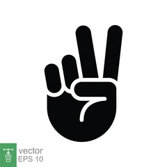 Fototapeta premium Hand gesture V sign for victory or peace glyph icon. Simple solid style for apps and websites. Vector illustration on white background. EPS 10.