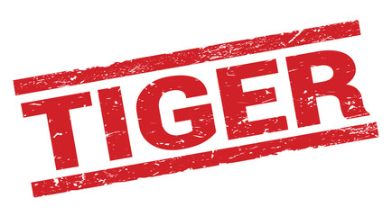 TIGER text on red rectangle stamp sign.