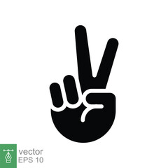 Hand gesture V sign for victory or peace glyph icon. Simple solid style for apps and websites. Vector illustration on white background. EPS 10.