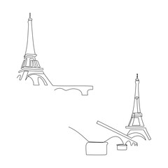 Paris, Eiffel Tower silhouette. One line art. Hand drawn minimalism vector illustration.