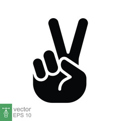 Obraz premium Hand gesture V sign for victory or peace glyph icon. Simple solid style for apps and websites. Vector illustration on white background. EPS 10.
