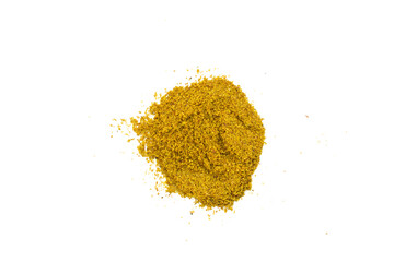 Cumin spice powder isolated on white background. Top view, flat lay.