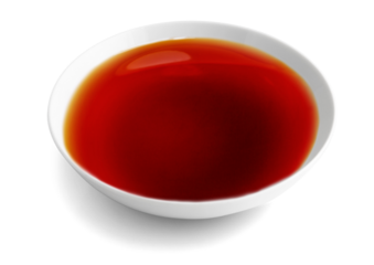 Fish sauce in white bowl isolated. PNG transparency	