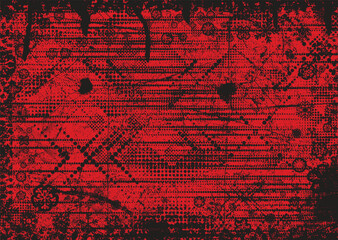 Glitch distorted grunge background . Noise destroyed texture . Trendy defect error shapes . grunge texture . Distressed effect .Vector shapes with a duo tone halftone dots screen print texture.