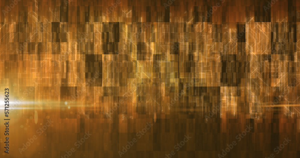 Poster Abstract glowing energy futuristic yellow hi-tech abstract background made of lines and computer stripes with square tiles