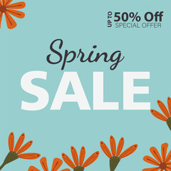 Spring Sale Background Poster Natural Flowers Template. Vector Illustration EPS10.
