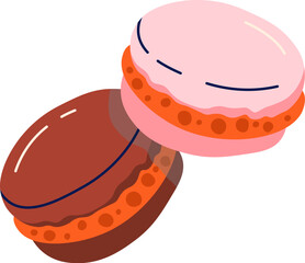 Delicious macaroons dessert with cherry berries flat icon