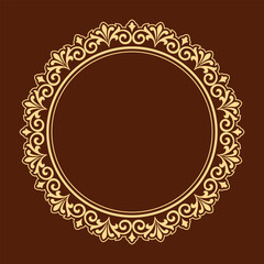 Decorative frame Elegant vector element for design in Eastern style, place for text. Floral golden and brown border. Lace illustration for invitations and greeting cards