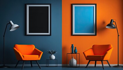 Orange and blue living room with arm chair Made with Generative AI
