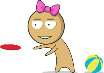 Girl on the beach next to a volleyball, catching a plate
