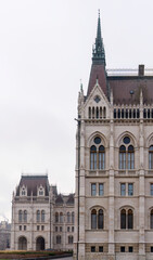 Fototapeta na wymiar Beautiful old building of the Hungarian Parliament in neo-Gothic style