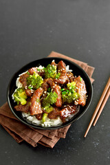 Beef and broccoli stir fry with rice