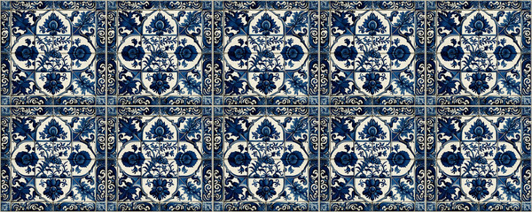 Azulejo tile background. Art seamless pattern or decor wallpaper. Generative AI