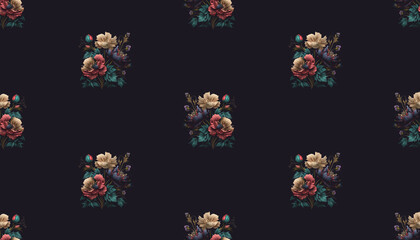 Flower seamless pattern classic style. Vintage floral background, paint texture. Generative AI