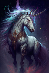 Obraz na płótnie Canvas close up of a unicorn on a dark background. generative ai.