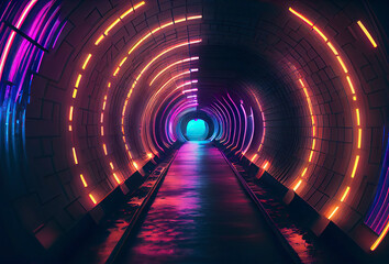 Fantasy tunnel, neon colors. Generative AI.