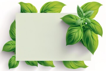 Fototapeta na wymiar Basil leaf with clean flat color background simple minimalist with empty frame for text