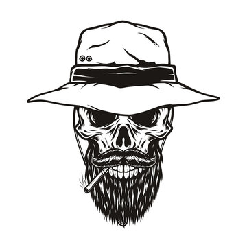 men skull wearing bucket hat illustration