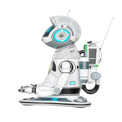 bot robot is floating and going on side view