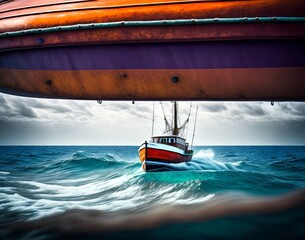 Best Close up The Prow of a Fishing Boat at Sea Close View of Boat in Sea Nature Background AI