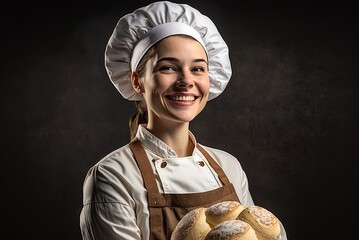 Portrait of a baker woman in uniform, ai generative. - obrazy, fototapety, plakaty
