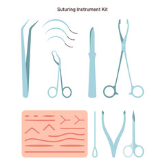 Surgical suturing instruments kit. Needle holder, surgical needles