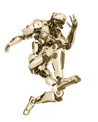 master robot is jumping on action in white background