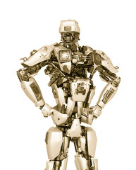 master robot is doing a super pose in white background