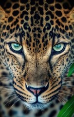 Fototapeta na wymiar Close up cheetah portrait. Wild cat savannah photorealistic animal. Generative AI