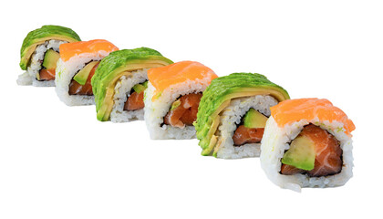 Maki sushi with salmon and avocado isolated