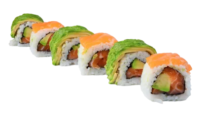 Fotobehang Maki sushi with salmon and avocado isolated © Miquel