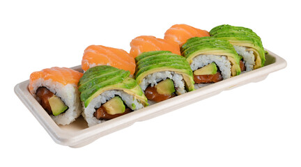 maki sushi tray with salmon and avocado isolated © Miquel