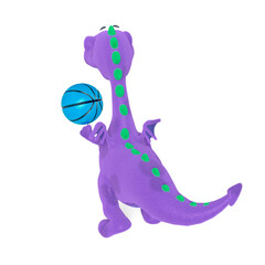 dinosaur cartoon is playing basketball rear view