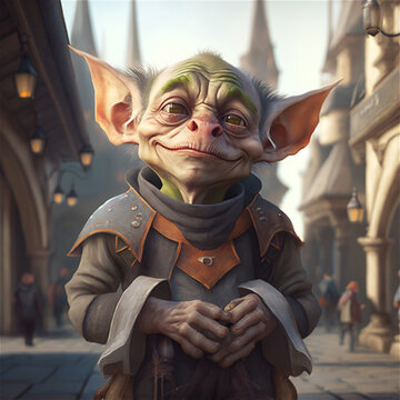 Happy goblin in the town square