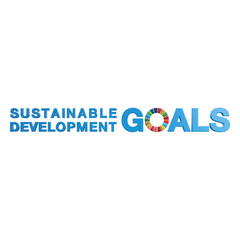Fototapeta na wymiar 3D render of Sustainable Development Goals text with color wheel. SDG
