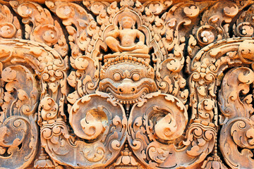 Temples and sculptures in Cambodia in the jungle