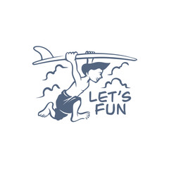 Boy with the surfboard beach sea surfing waves summer sunset holiday vacation palm trees fun smile happy sunday