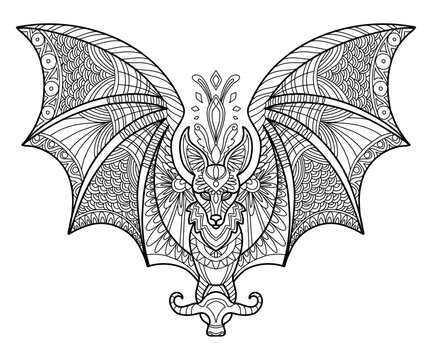 Bat adult antistress coloring page vector illustration
