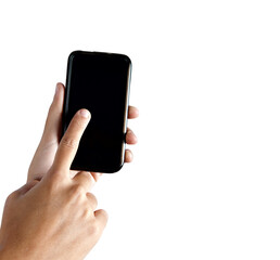 Finger touches the screen of a smartphone. technology concept