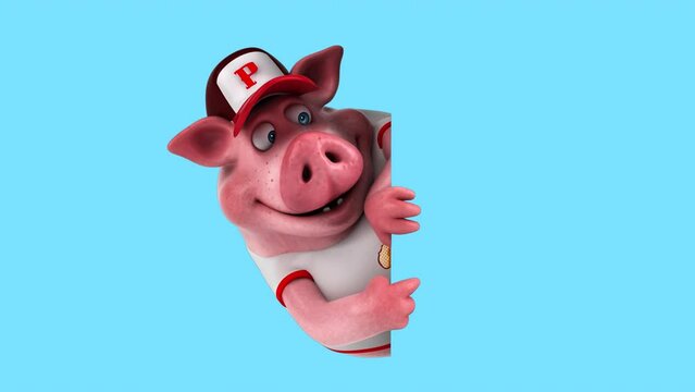 Fun 3D cartoon pig with a sign (with alpha channel)
