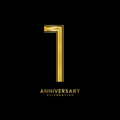 1st Anniversary celebration. Anniversary logo design with golden number and text for birthday celebration event. Logo Vector Template Illustration