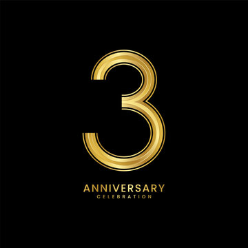 3rd Anniversary celebration. Anniversary logo design with golden number and text for birthday celebration event. Logo Vector Template Illustration
