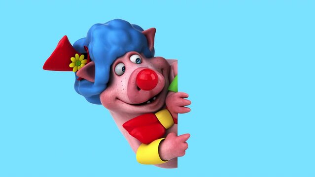 Fun 3D cartoon pig with a sign (with alpha channel)