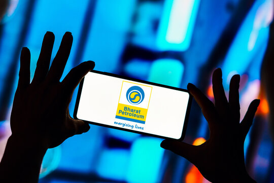 February 13, 2023, Brazil. In this photo illustration, the Bharat Petroleum Corporation Limited logo is seen displayed on a smartphone.