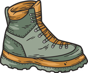 Traveler boot. Nature outdoor camping adventure outfit supplies. Shoe of wonderer or explorer