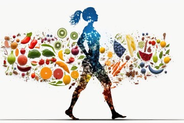 Fototapeta na wymiar Human body silhouette made of healthy food. Generative AI